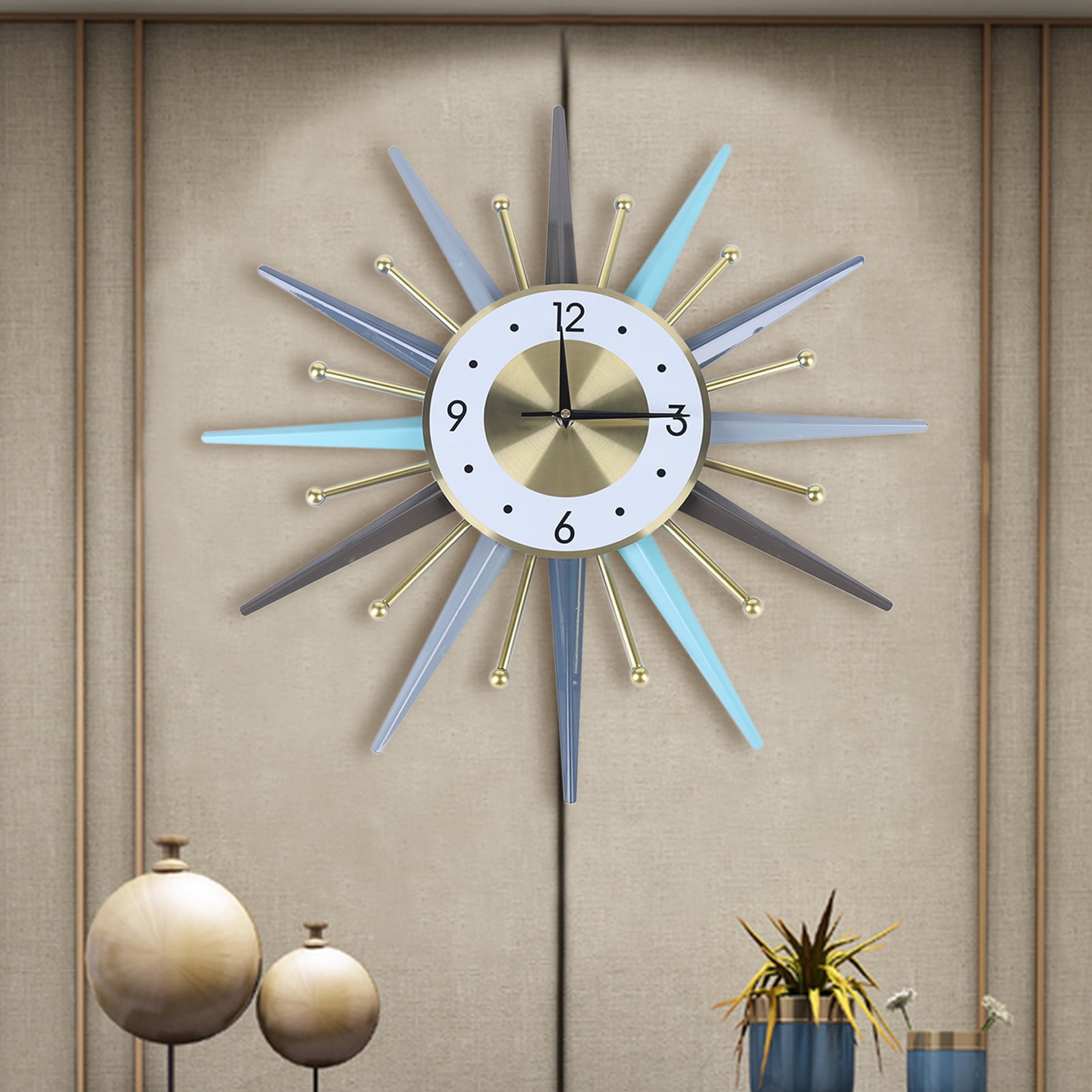 Peacock Wall Clock Home Decorative Sunburst Starburst Clock Quartz Sticker 