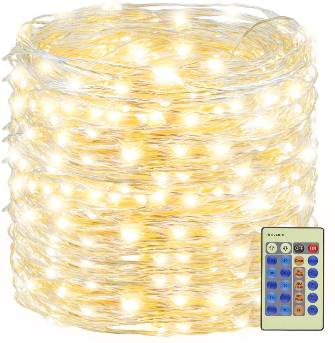500LED Fairy String Lights Warm White Christmas Lights 164ft Silver Wire Remote