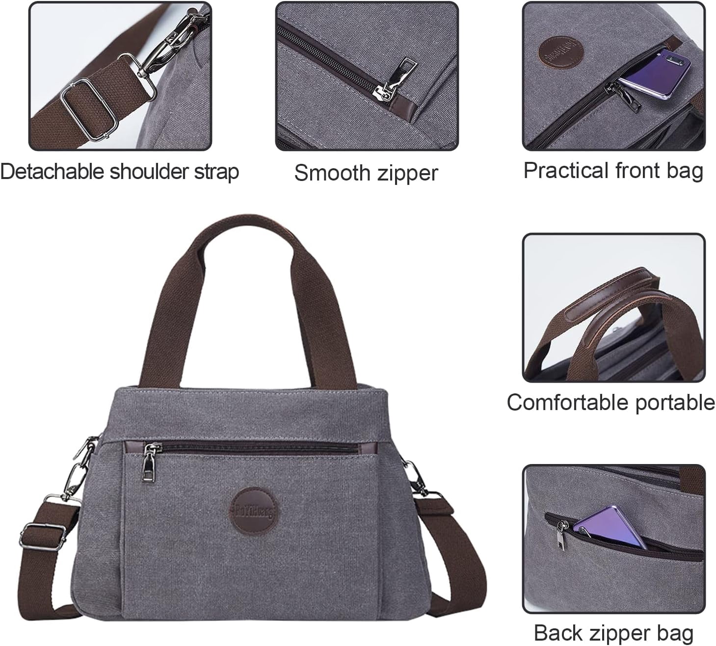 Women's Vintage Canvas Hobo Handbags Work Shoulder Crossbody Bag Tote Purses Multi-pocket Handbags