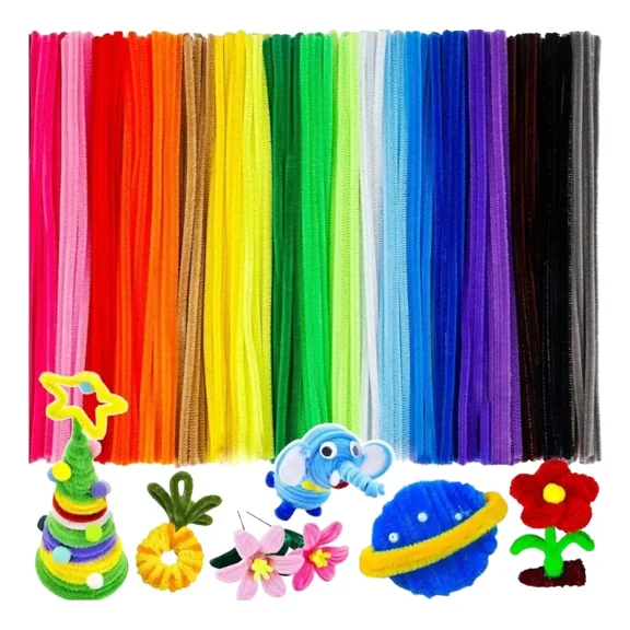 100-Piece Colored Chenille Stems, 30x0.6cm, Fluffy Pipe Cleaners for Handmade Artificial Flowers, Arts and Crafts