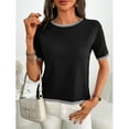 thumbnail image 4 of jinghuiyue Womens Short Sleeve Sweaters Tops Knit Crewneck Lightweight Summer Cropped T Shirts Casual Color Block Tees S, 4 of 6