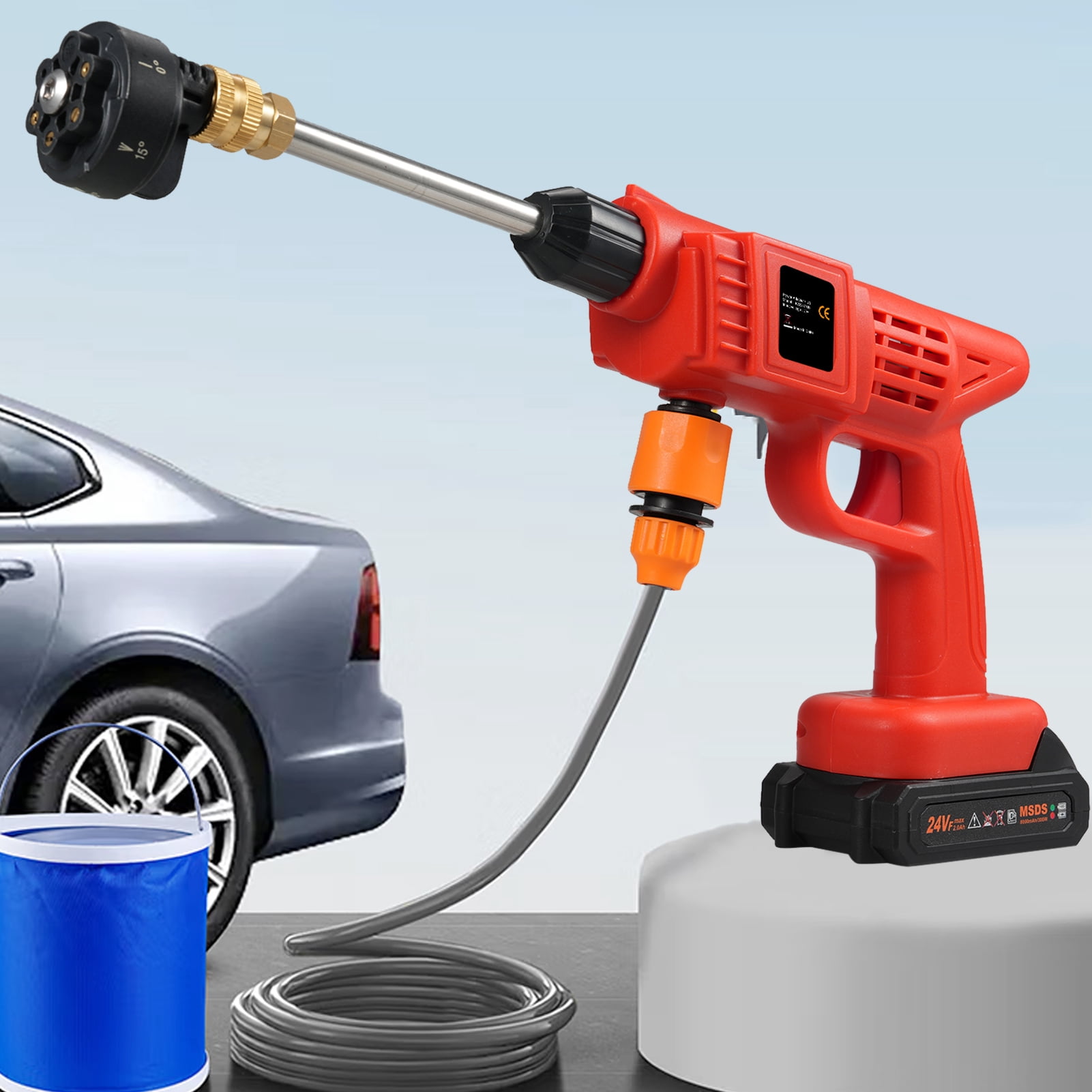 BIMZUC High Power 300W Cordless Washer Machine 24V UK Plug with 2 Batteries, 6-in-1 Nozzle Handheld Pressure Cleaner for Home and Car 10.24 inches / 26 cm
