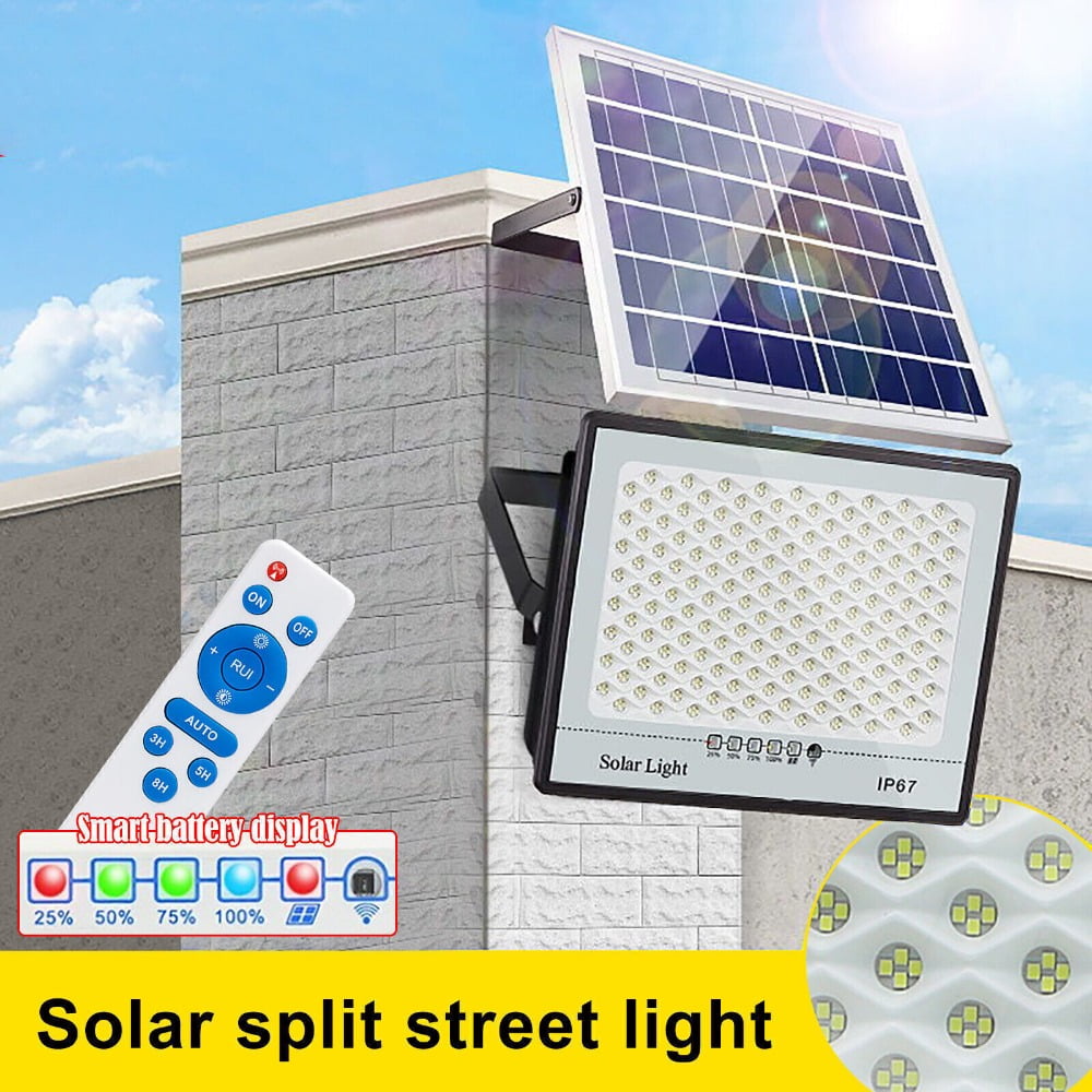 EROCK Outdoor Waterproof Flood Light Solar Dusk Dawn LED Road Lamp+Solar Panel+Remote