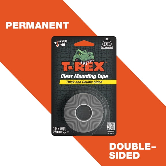T-Rex Brand Ferociously Strong Extra Thick Mounting Tape, 1 in. x 90 in., Clear