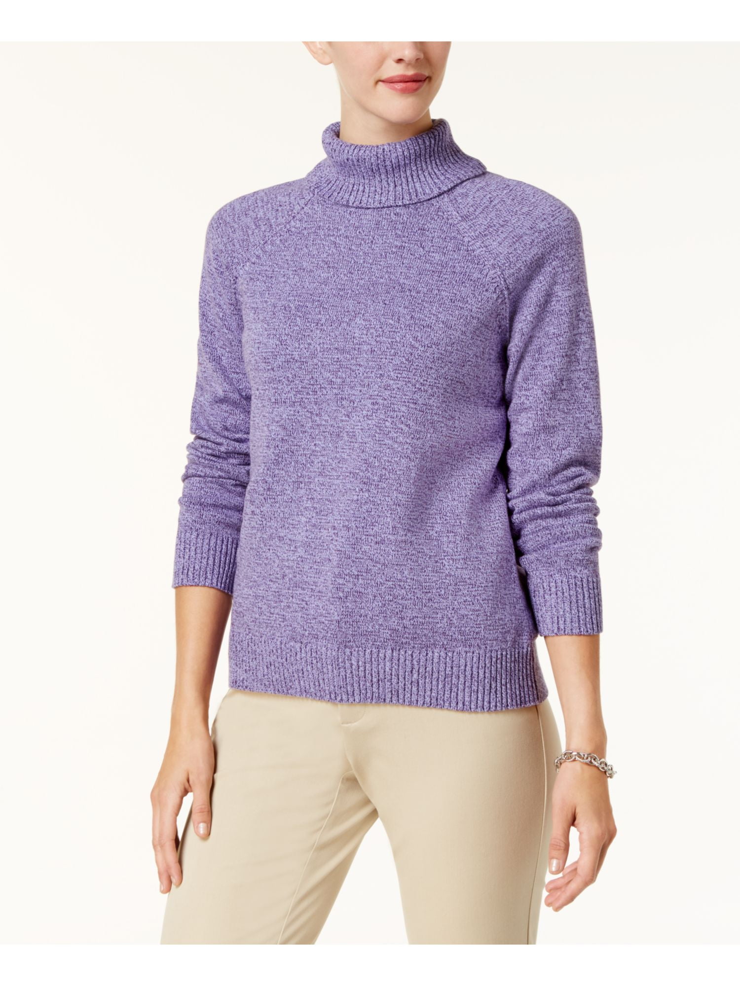 Karen Scott KAREN SCOTT Womens Purple Herringbone Long Sleeve Turtle