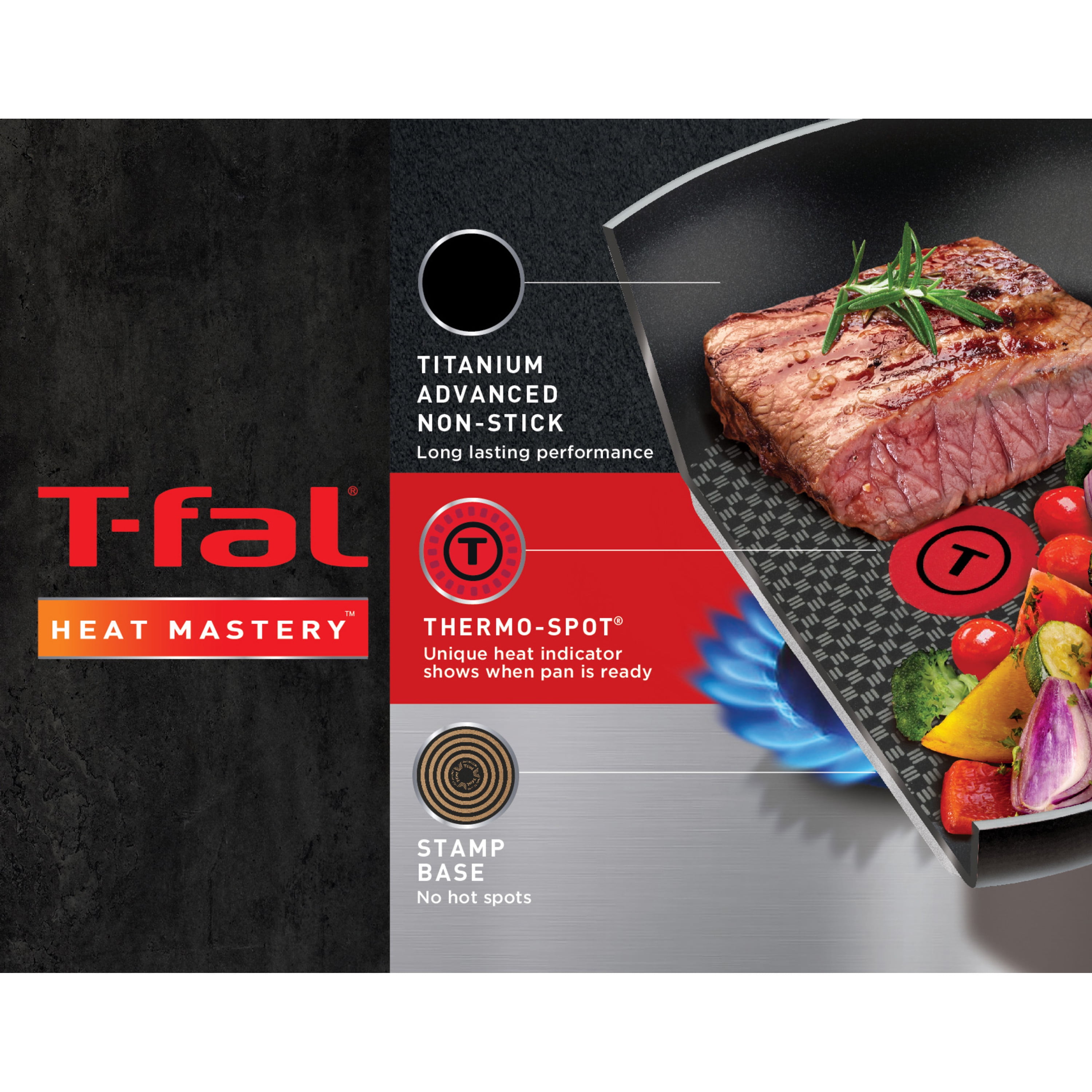 T-fal Essentials Nonstick Aluminum 20 Piece Cookware Set & Cooking Utensils,  Red –
