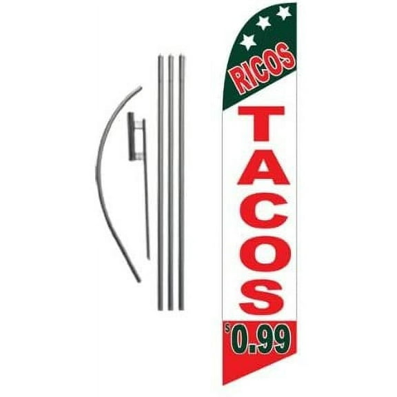 RICOS TACOS $0.99 15ft Feather Banner Swooper Flag Kit - INCLUDES 15FT POLE KIT w/GROUND SPIKE
