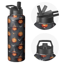 40 OZ Halloween Water Bottle With Straws Double Walled Vacuum Insulated Sports Bottle Ghost Pumpkin Travel Thermal Cup Leak Proof Stainless Steel Tumbler Autumn Seasonal Gift