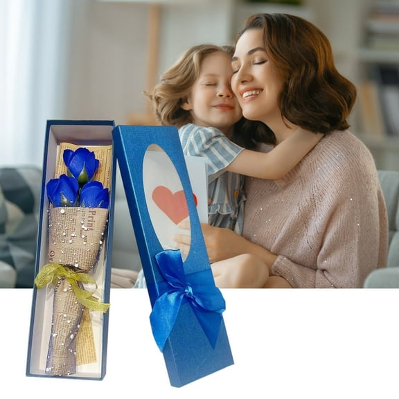 Artificial Rose Flowers Foam Roses with Stems Rose Bouquets in Box, Birthday Gifts for Women, Real Preserved Flowers, Mothers Day Roses Gift for Mom, Blue