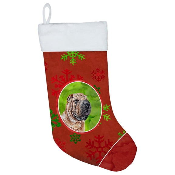 Carolines Treasures SC9743-CS Shar Pei Red Snowflakes Holiday Christmas Stocking Large multicolor