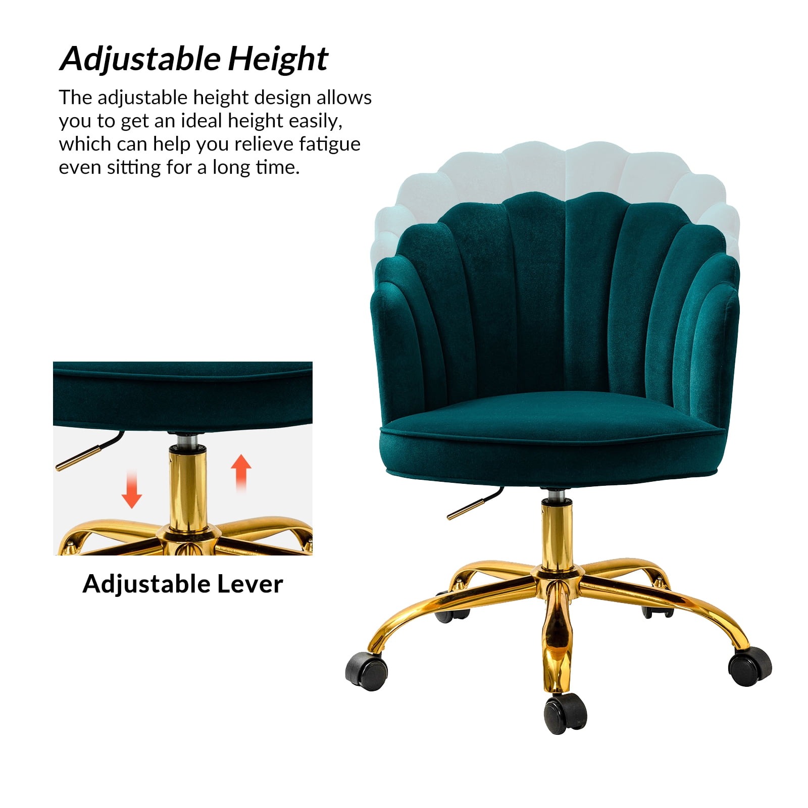 Makeup Vanity Chair Velvet Upholstered Office Task Desk Chairs Swivel Adjustable Teal