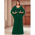 thumbnail image 3 of Dark Green V-Neck Sequin Lace Insert Flowing Chiffon Maxi Dress, 3 of 30