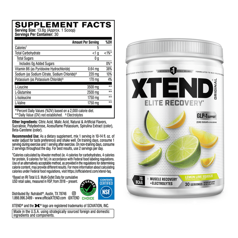 XTEND, Original BCAA Powder, Sugar Free, 30 Servings Lemon Lime