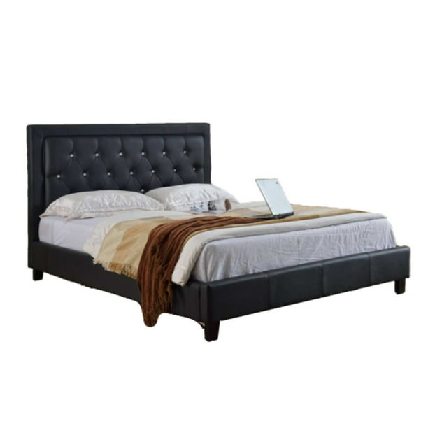California King Size Platform Bed With Diamond Tufted Headboard Black Walmart Com Walmart Com