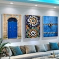 thumbnail image 2 of 3pcs set Morocco Door Blue City poster Arab architectural art canvas poster printing, stylish wall art, office, living room, bedroom, room, internet bar, bar, hotel ideal gift, no frame, 2 of 4