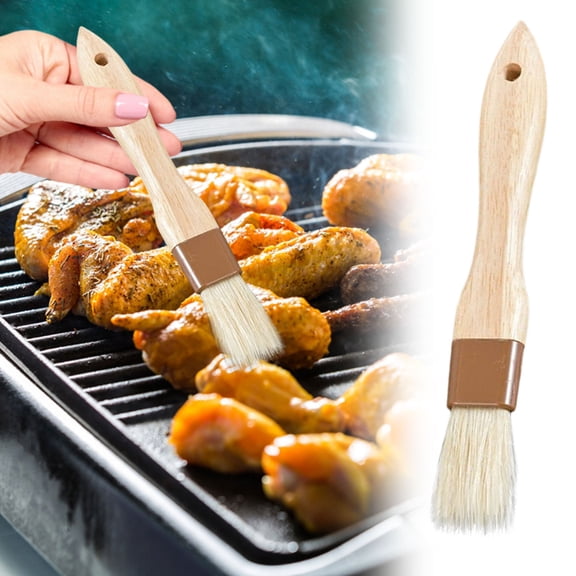 VKQNRGS Pastry Brush, Natural Bristle Basting Brush, Cooking Brush, Food Brush, Butter Brush, Baster Brush, BBQ Brushes for Sauce, Kitchen Baking Brushes for Oil, Grilling, Marinade,S Size