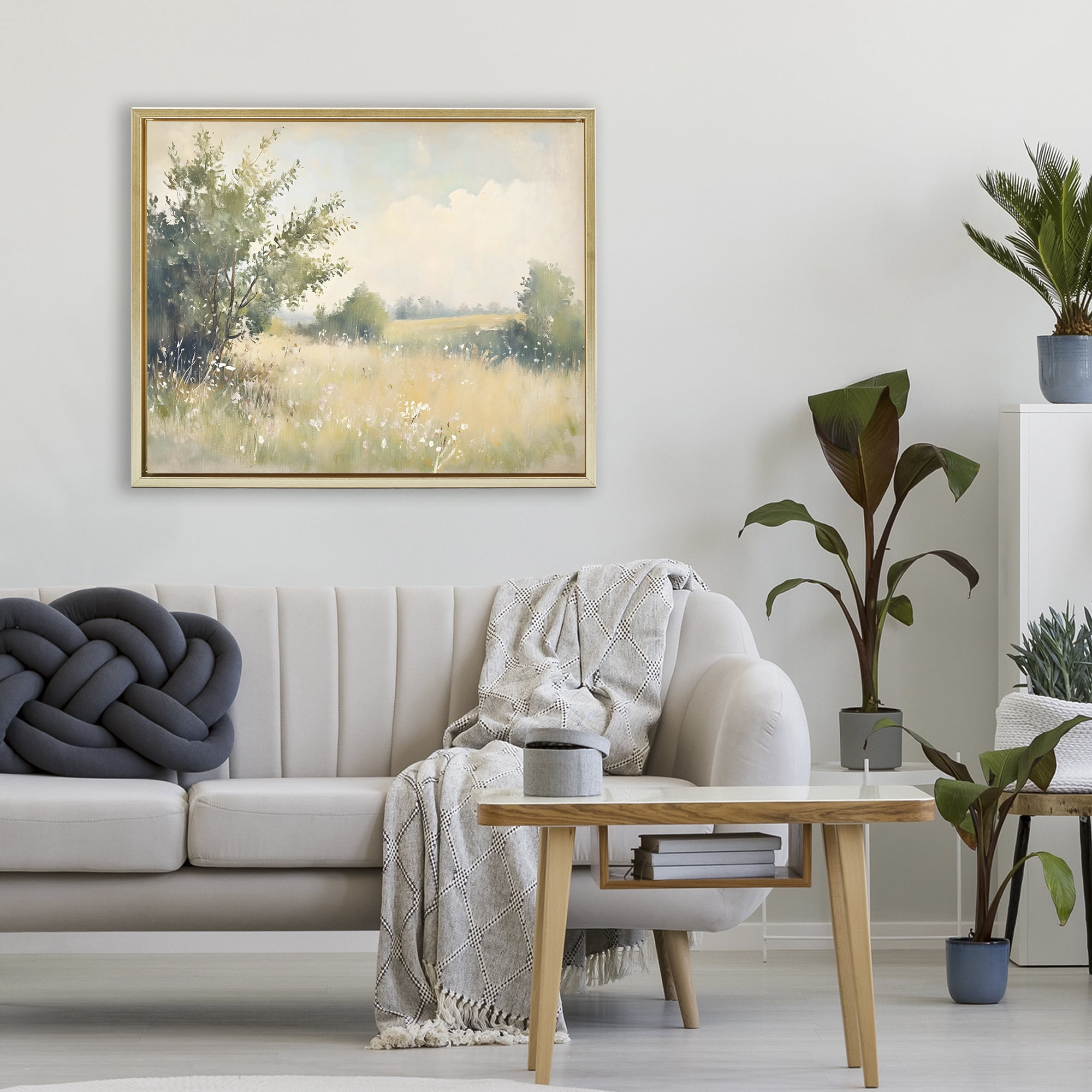 Stupell Industries Summer Meadow in Soft Light Gold Framed Floater Canvas Wall Art, design by Creative Studio