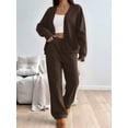 thumbnail image 5 of Two Piece Lounge Sets for Women Oversized Button Up Cardigan Wide Leg Pants Matching Loungewear Y2K Clothes Brown XXL, 5 of 8