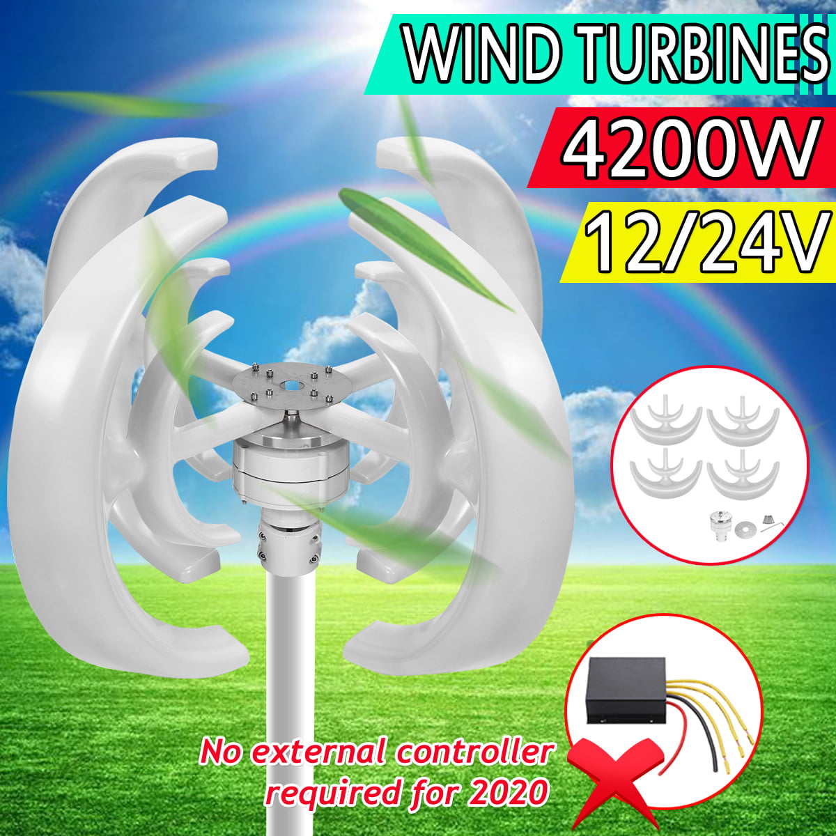4200W 12/24V Vertical Axis 4Blade Rotor Lantern Wind Turbines Generator Windmill 