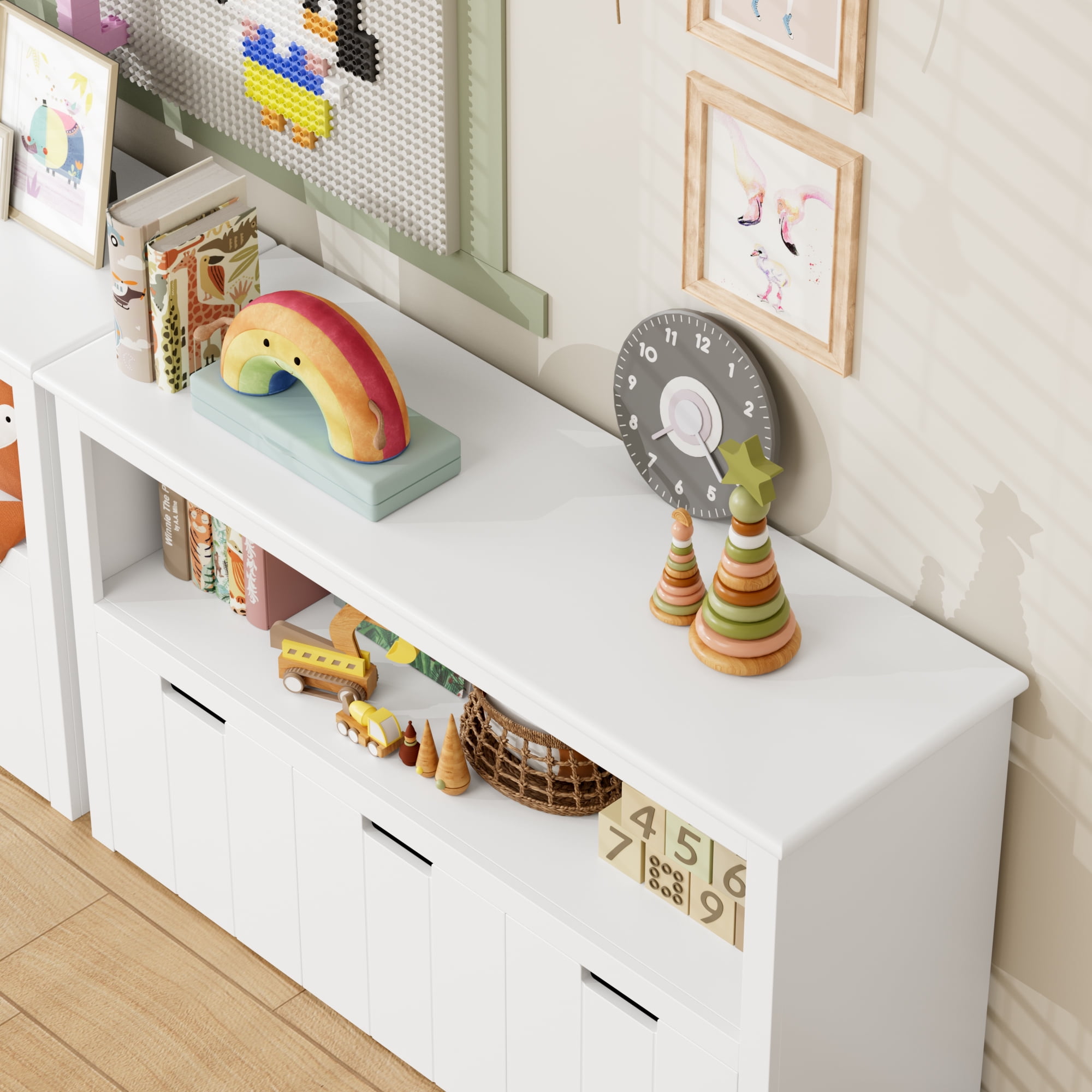 Homfa Kids Toy Storage, Cubes Storage Bins with 3 Drawers, White Toy Box with Shelves and Wheels