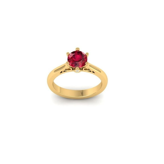 1.50 TCW Ruby and Moissanite Engagement Ring for Women, Round Cut Solitaire, 14K Yellow Gold Plated Promise Ring