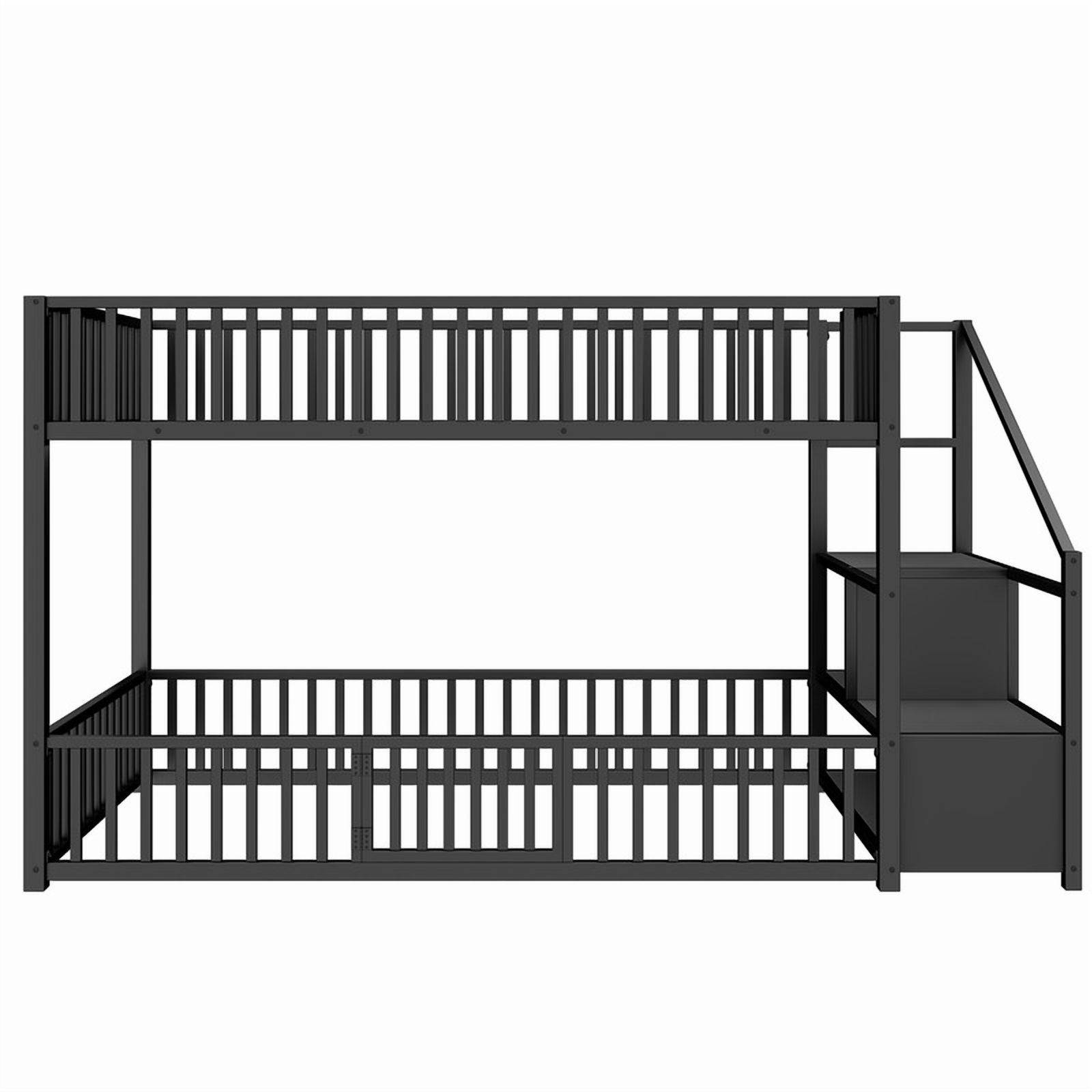 Twin Size Versatile Loft Bed with No Slat Floor Bed & Safety Guardrails, Kids Storage Bunk Bed Frame with Stair