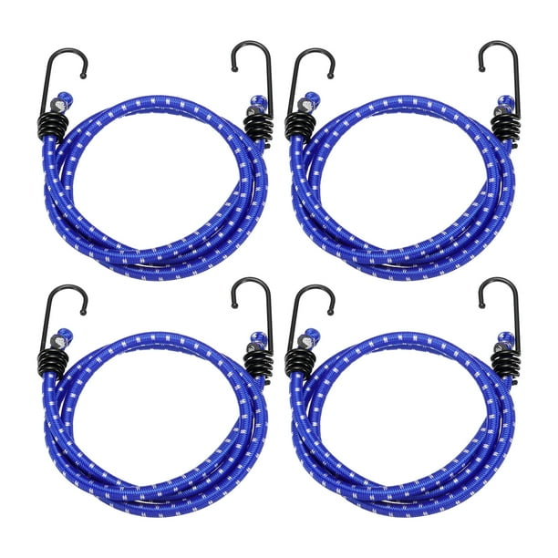 Uxcell 4Pcs Cuerda Elástica con Ganchos 40" Cuerdas de Goma para Estribos de Camping al Aire Libre, Azul