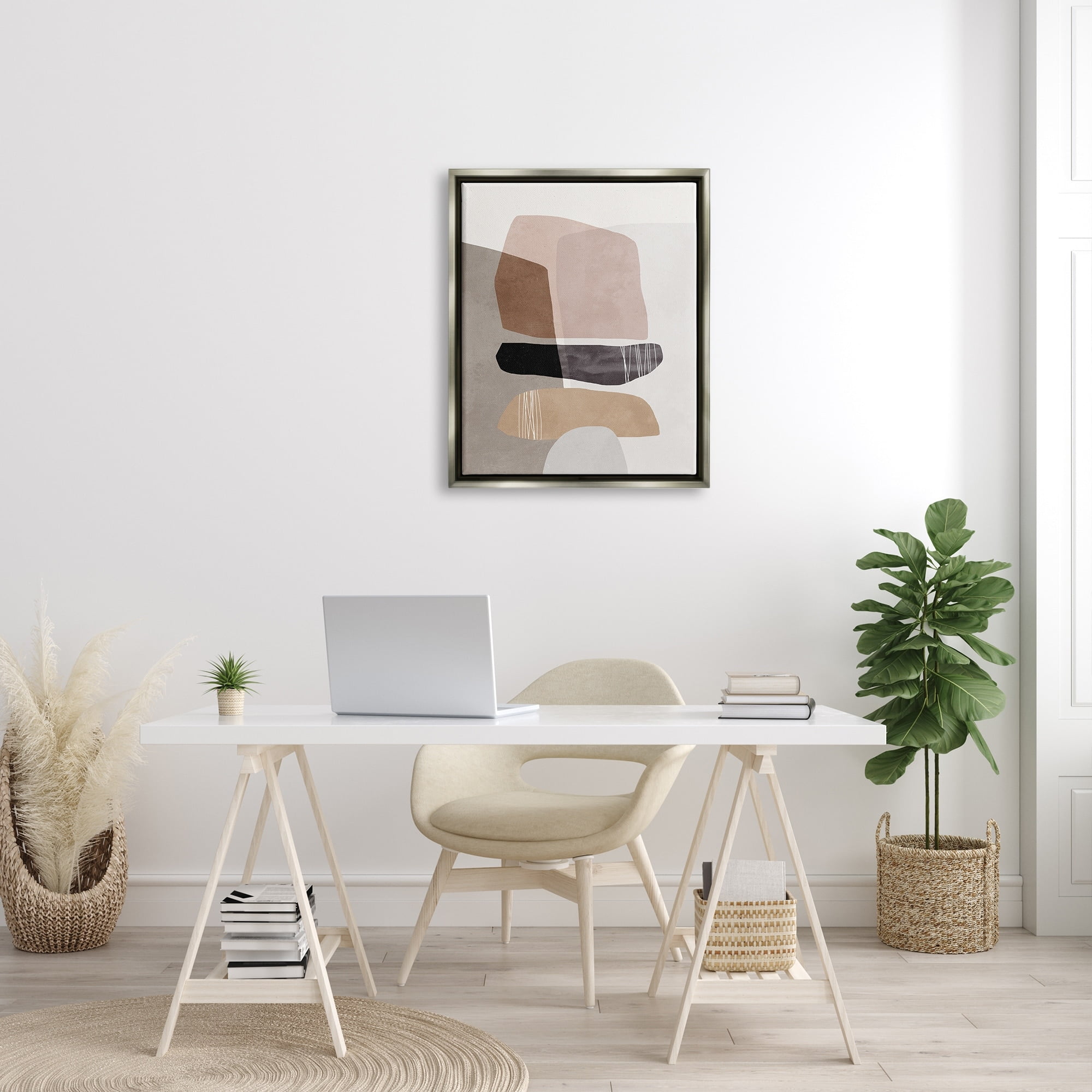 Stupell Industries Abstract Aztec Rock Stone Stack Sculpture Layered Forms Luster Gray Framed Floating Canvas Wall Art, 24x30, by Nina Blue