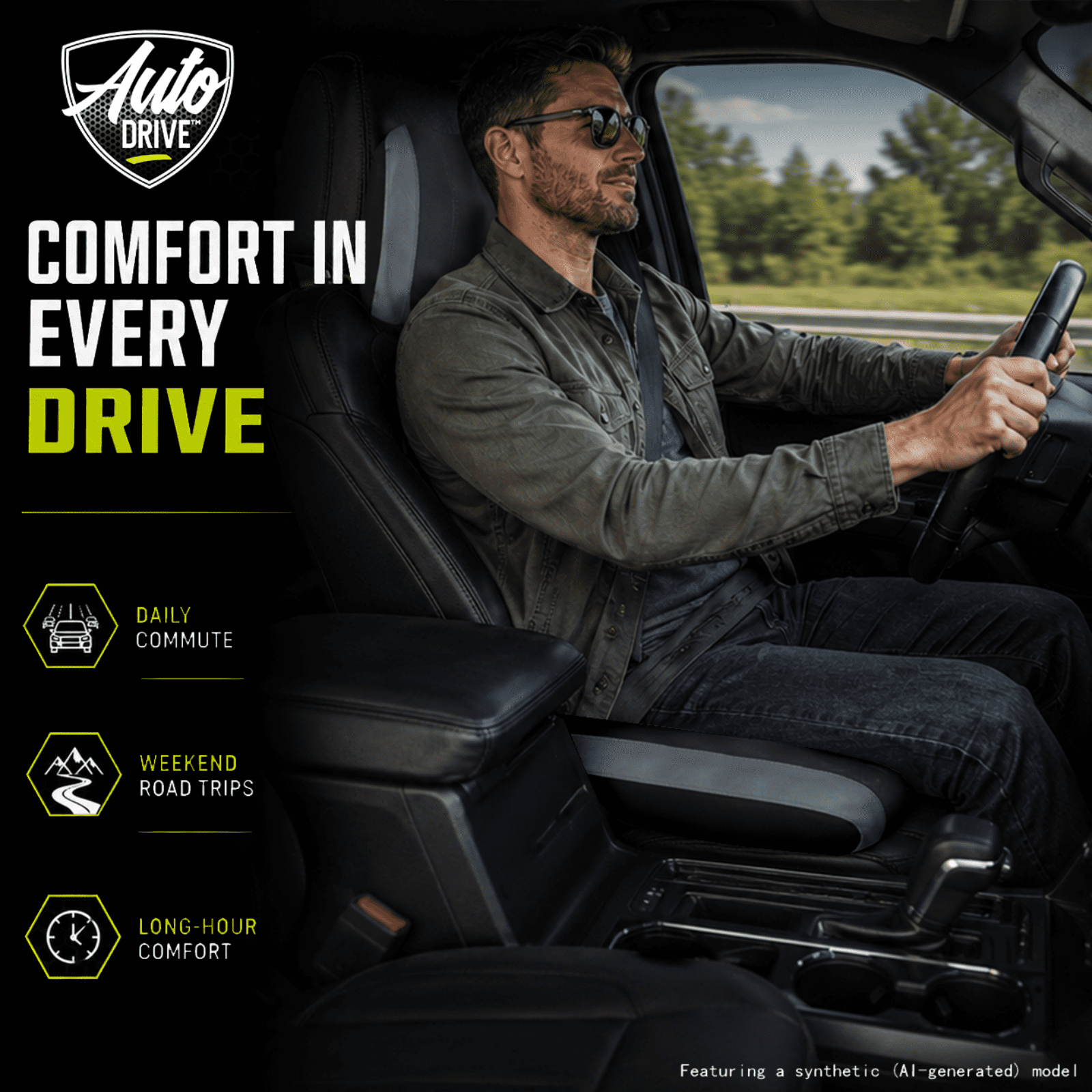 Auto Drive Waterproof Seat Cushion, Comfortable Car Seat Cushion Pad with Ergonomic Support, Non-Slip Seat Cover for Car Driver Seat, Universal Fit, Black&Gray