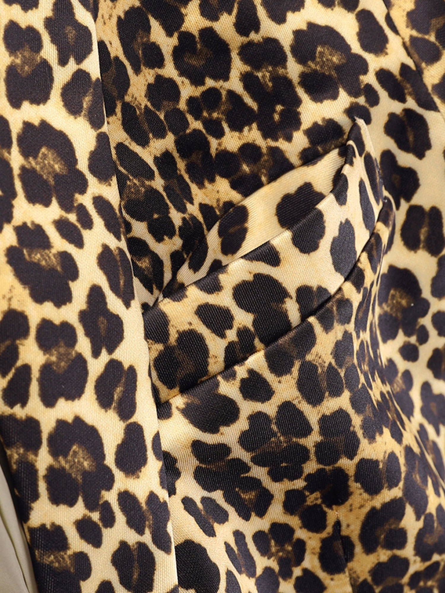 Unique Bargains Men's Leopard Animal Print Notched Lapel Slim Fit Blazer L Yellow Black
