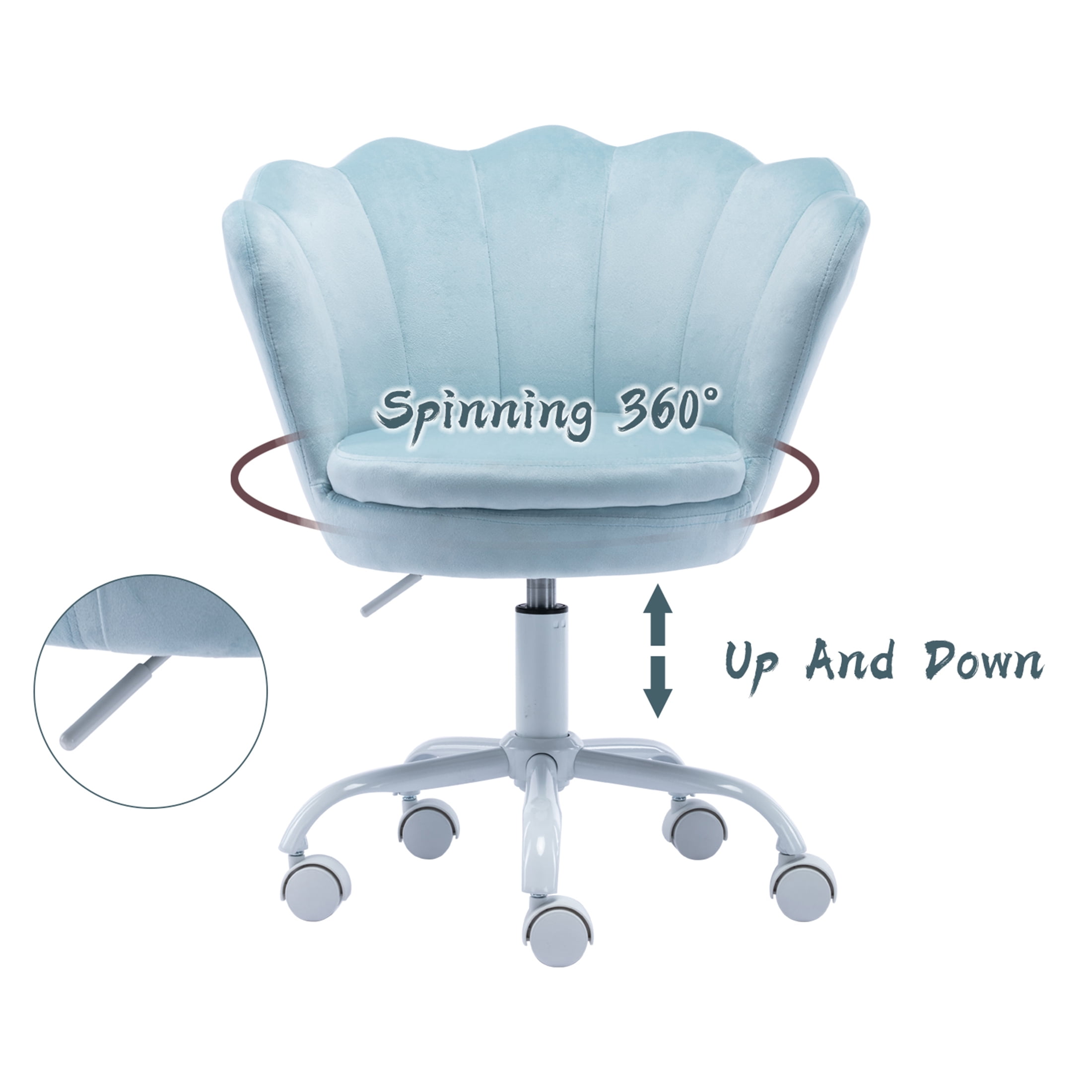 Guyou Kids Desk Chair, Velvet Rolling Swivel Children Chair, Adjustable Student Task Chair, Petal Type Backrest Vanity Chair for Bedroom Dormitory Children Gifts, Blue