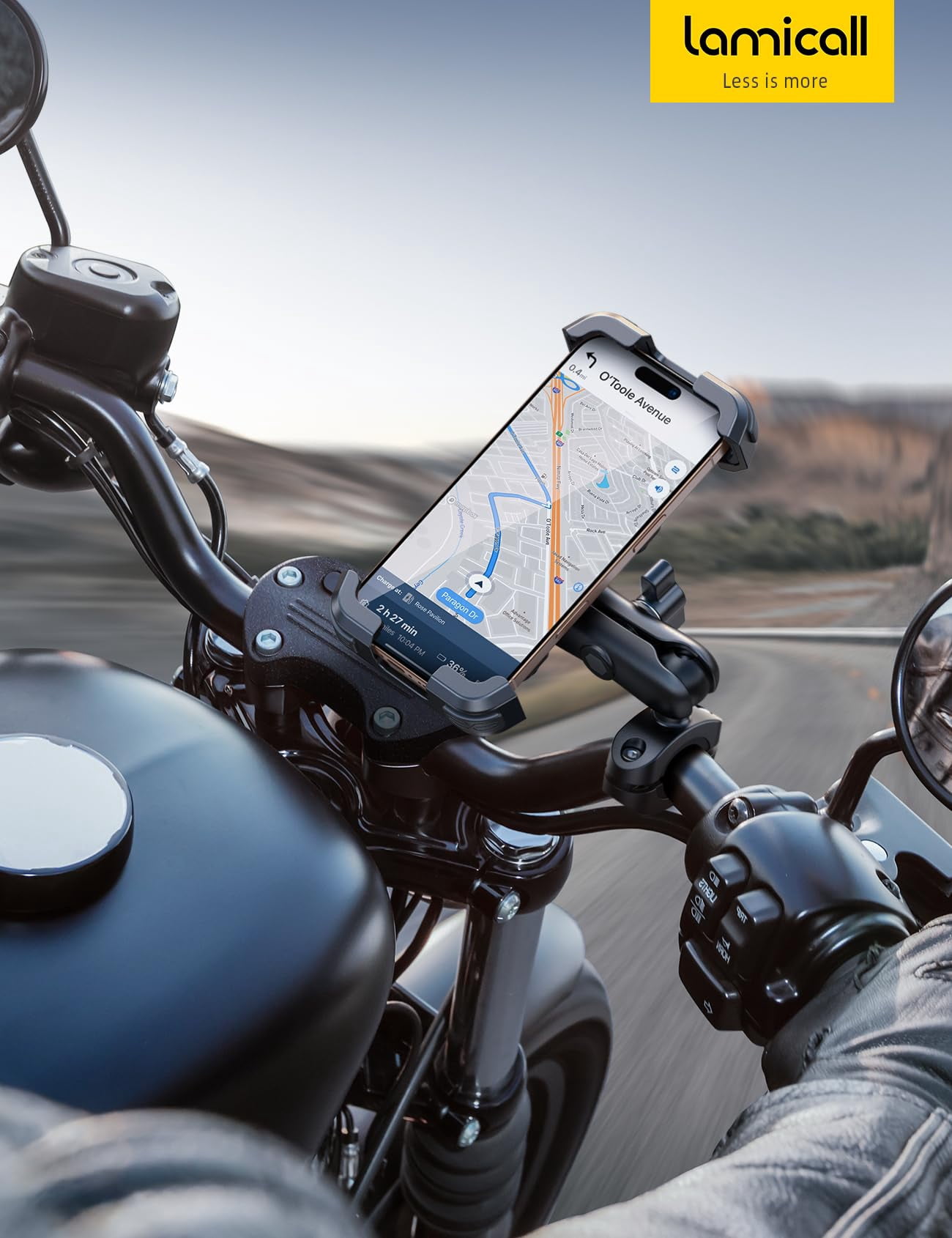 Motorcycle Phone Mount Holder - [Dual Vibration Dampener] [Metal Adjustment Arm] Motorcycle Cell Phone Holder, Bike Handlebar Phone Mount, Gifts for iPhone 16 15 14 Pro Max, 4.7-6.7" Phones