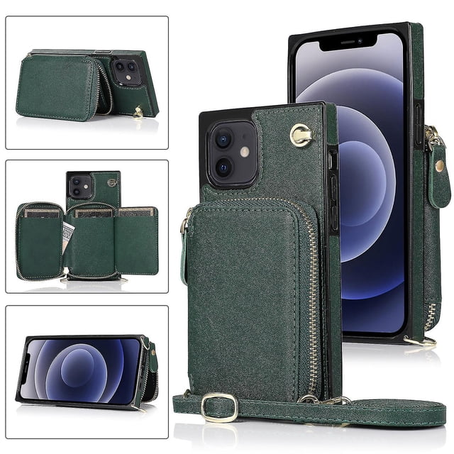 Funda tipo cartera para iPhone 12 con tarjetero y correa para el hombro para mujer