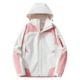 thumbnail image 2 of EchfiProm Zip-up Softshell Jacket for Women Waterproof with Hood Pink Camping Multipocket Hooded Mid-Weight Windproof Coat, 2 of 3