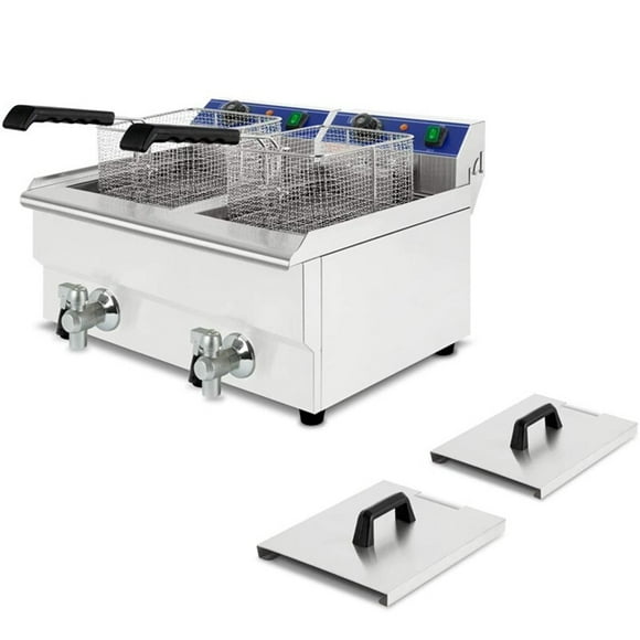 20L Electric Deep Fryer Countertop Stainless Steel Double Baskets Deep Fryer 110V