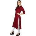 thumbnail image 2 of Bimba Women Maroon Collar Neck Kurta Kurti 3/4 Sleeve Ethnic Formal Blouse Indian, 2 of 7