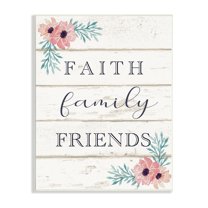 Stupell Industries Faith Family Friends Pink Flowers Country Plank Pattern, 13 x 19,Design by Elizabeth Tyndall