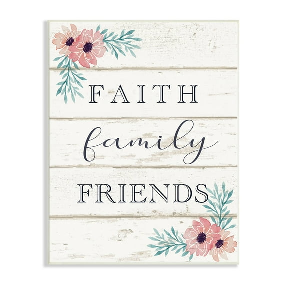 Stupell Industries Faith Family Friends Pink Flowers Country Plank Pattern, 13 x 19,Design by Elizabeth Tyndall