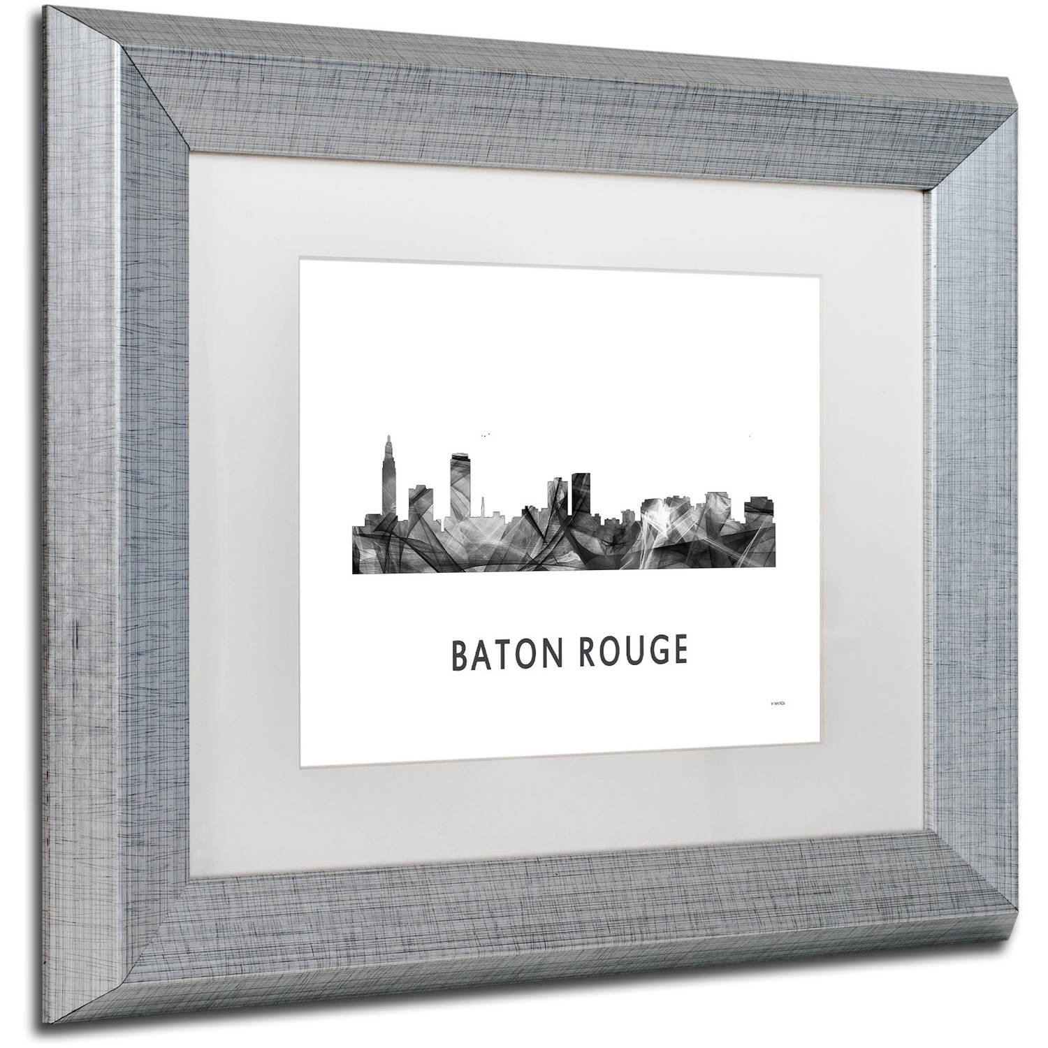 Trademark Fine Art 'Baton Rouge LA Skyline WB-BW' Canvas Art by Marlene Watson, White Matte, Silver Frame