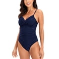thumbnail image 4 of Lu's Chic Women's One Piece Bath Suit Beach Bathing V Neck Slimming Swimsuit Chic Brief Bunched Adjustable Beachwear Navy Small, 4 of 4