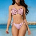 thumbnail image 2 of Trajes de Baño de Bikini de Mujer de Color Sólido Estilo Dividido con Correas Desmontable Sostén Acolchado Ocasional Verano Playa de Vacaciones, 2 of 6