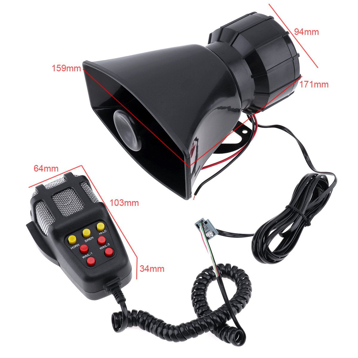 Alarm Siren Horn with Mic PA Speaker System, Powerful 100W