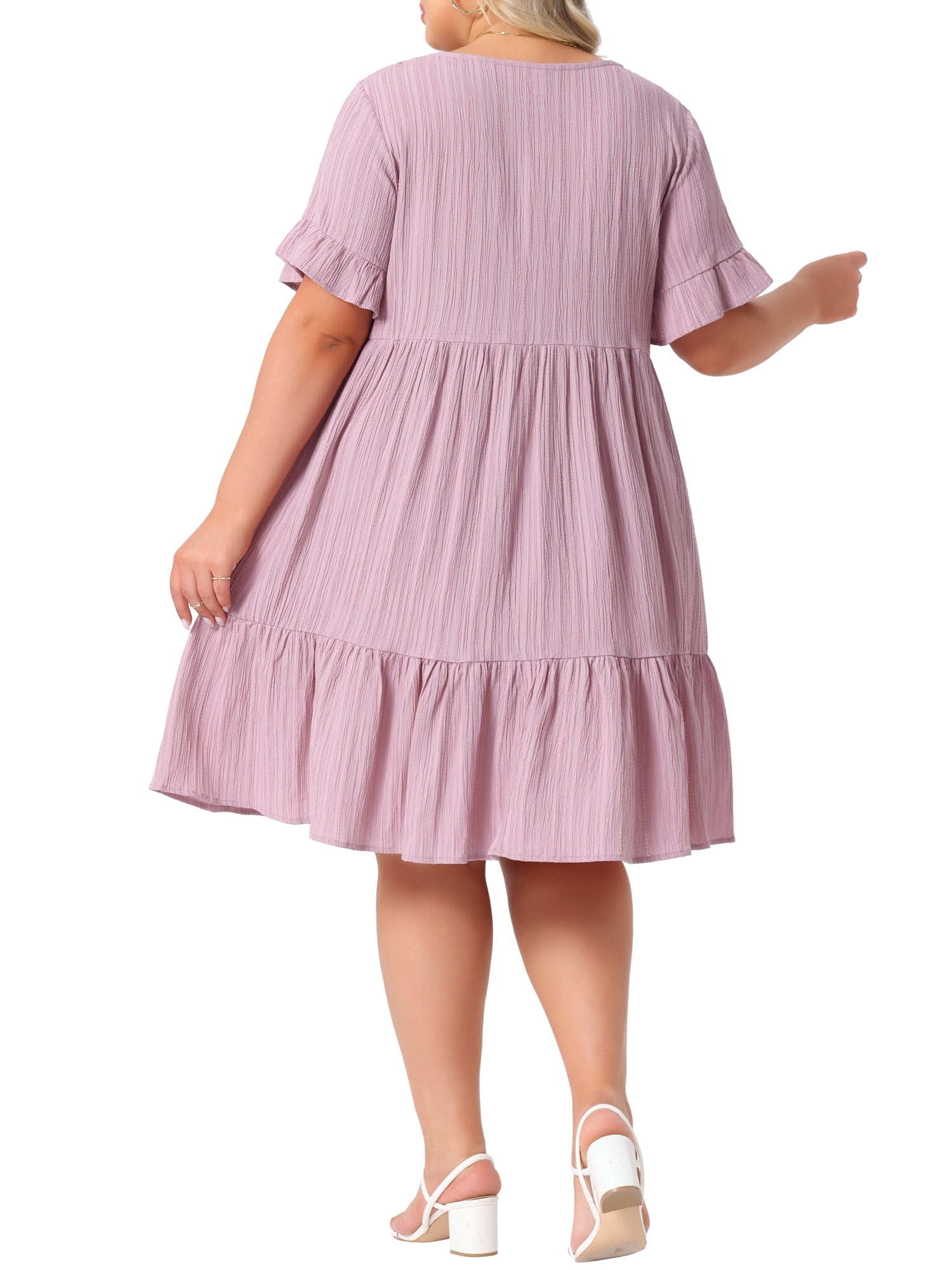 DARING DIVA Women's Plus Size Ruffle Short Sleeve A Line Midi Casual Dress 4X Pink