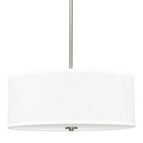 Kira Home Nolan 18" Drum Pendant Chandelier, White Fabric Shade, Round Glass Diffuser, Adjustable Height, Brushed Nickel