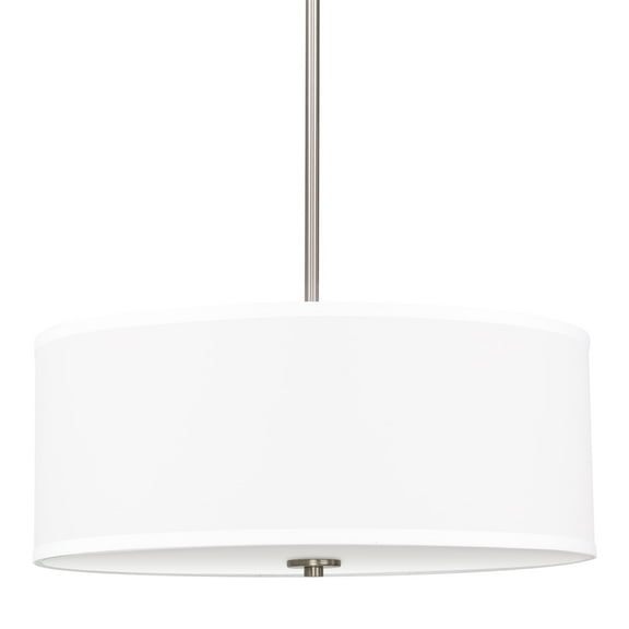 Kira Home Nolan 18" Drum Pendant Chandelier, White Fabric Shade, Round Glass Diffuser, Adjustable Height, Brushed Nickel