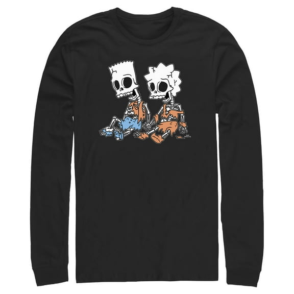 Men's The Simpsons Skeleton Bart and Lisa  Long Sleeve Shirt Black 2X Large