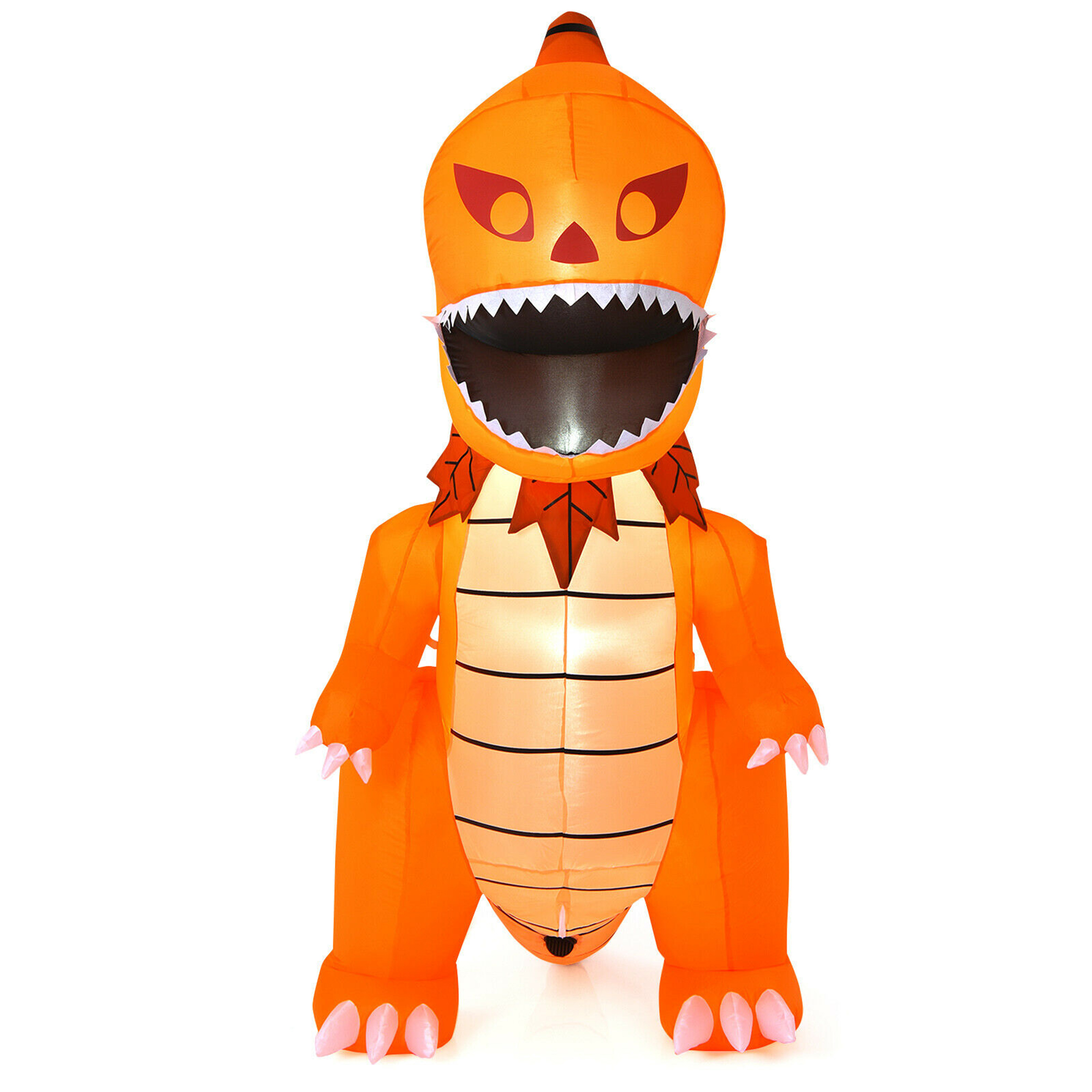 Gymax Pumpkin Dinosaur Halloween Yard Inflatable, with Built-in LED Lights 8'