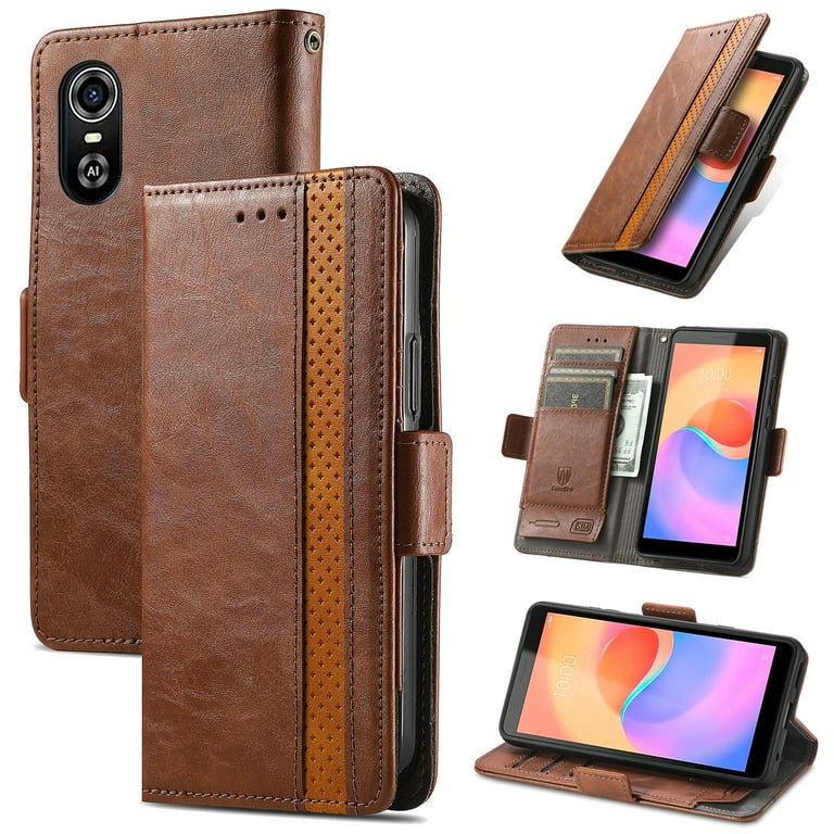 Case for ZTE Blade A31 Plus Cover Leather Wallet Folio Case Book Design  Flip Magnetic Closure - Brown 