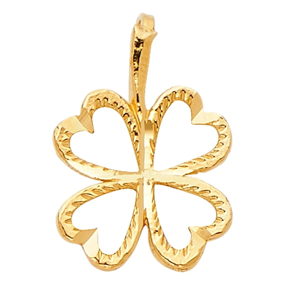 14k Yellow Gold Shamrock Pendant Four Leaf Heart Clover Lucky Irish Charm Jewelry Female Unisex