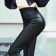 thumbnail image 5 of Women's Black Stretch and Pu Leather Leggings Fashion Wear High Waist Skinny Leather Pants Womens Yoga Shorts Butter Leggings Cute Summer Clothes for Women plus Size Women Tops Underwear Shorts, 5 of 7